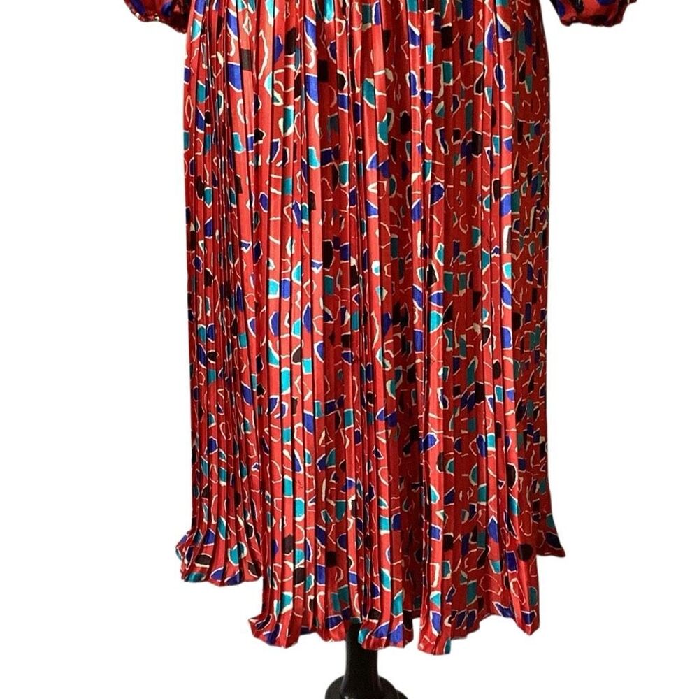 Vintage 80’s Diane Freis Original Ruffled Abstract Red Dress Puffed Sleeves - Picture 5 of 12